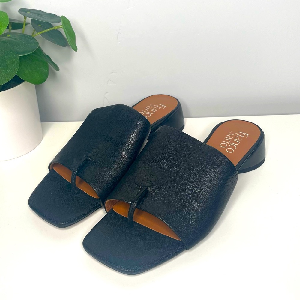 Franco Sarto Loren Sandals Black Soft Leather Size 7.5 Round Low Heel